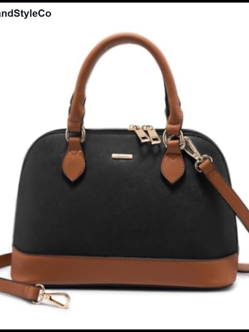 Faux Leather Satchel Crossbody Handbag Double Zip Adjustable Strap